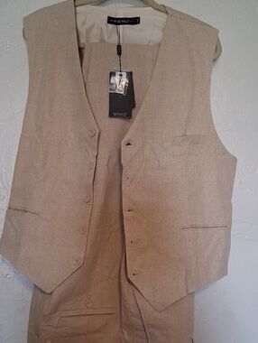 Men's Beige Linen Blend Vest by M-OR-ME?